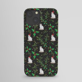 Christmas Cats with Santa Hats - Festive Elegant Holiday Pattern iPhone Case