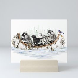 " Critter Canoe " wildlife rowing up river Mini Art Print