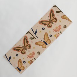 Retro Butterflies pattern - Daisy field Yoga Mat