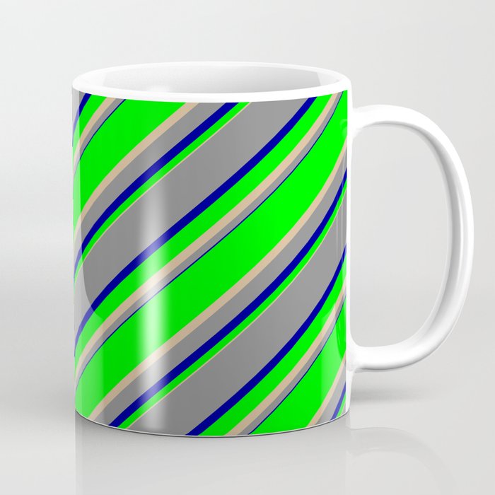 Lime, Tan, Grey & Dark Blue Colored Lined/Striped Pattern Coffee Mug