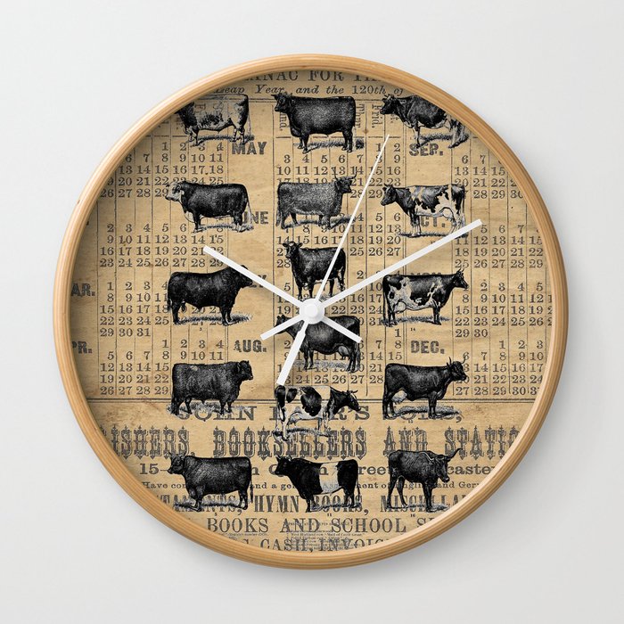 Vintage 1896 Cows Study on Antique Lancaster County Almanac Wall Clock