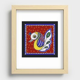 Madhubani Folk Art Proud Peacock in red Recessed Framed Print
