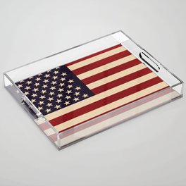American Flag Vintage Americana Red Navy Blue Beige Acrylic Tray