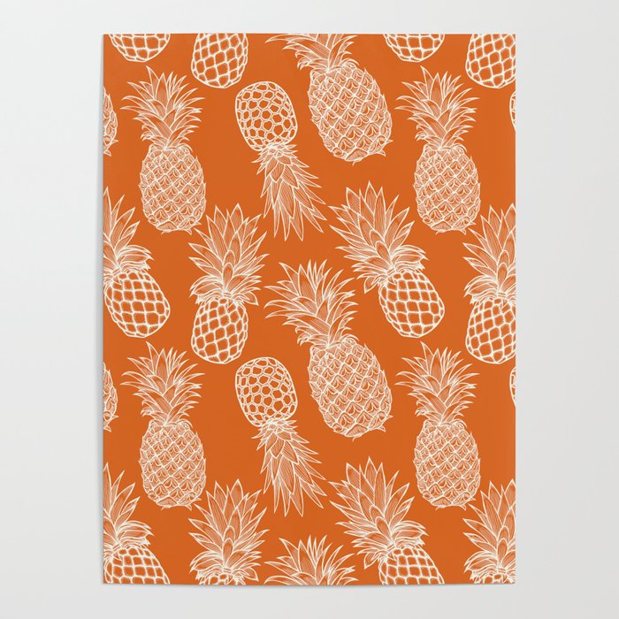 Fresh Pineapples Orange & White Poster