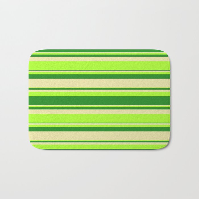 Light Green, Forest Green, and Pale Goldenrod Colored Lines Pattern Bath Mat
