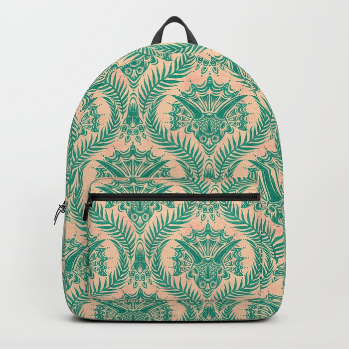 Triceratops Damask - Verdigris on peach Backpack