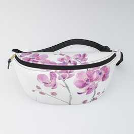 pinkish purple orchid flowers watercolor and ink  Fanny Pack