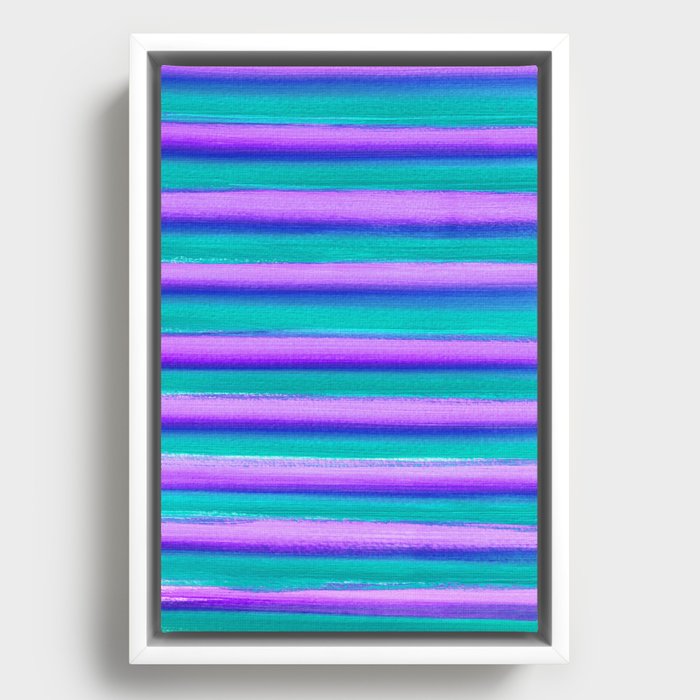 Vaporwave Purple and Teal Stripes Framed Canvas