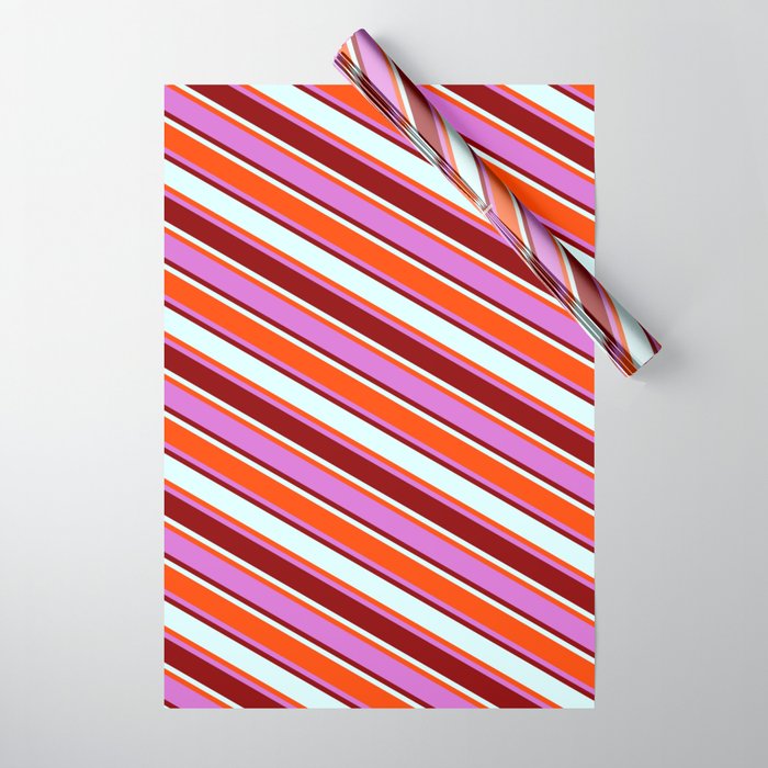 Red, Orchid, Dark Red, and Light Cyan Colored Striped/Lined Pattern Wrapping Paper