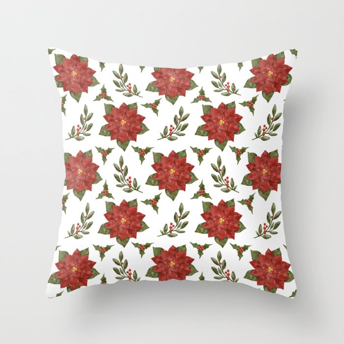 Elegant festive watercolor Christmas floral pattern Throw Pillow
