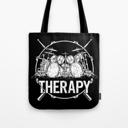 Drummers Therapy Drum Set and Crossed Drum Sticks Tote Bag