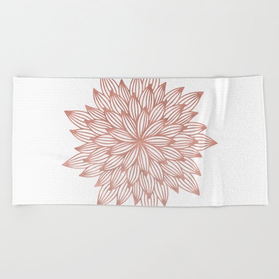 Mandala Flowery Rose Gold on White Beach Towel