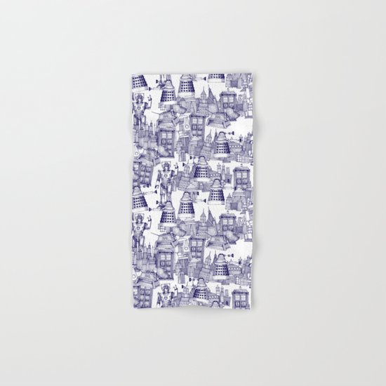 Doctor Who Toile de Jouy | 'Walking Doodle' | Blue Hand & Bath Towel