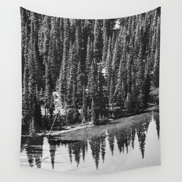 Mount Rainier Forest Lake Reflection Wall Tapestry