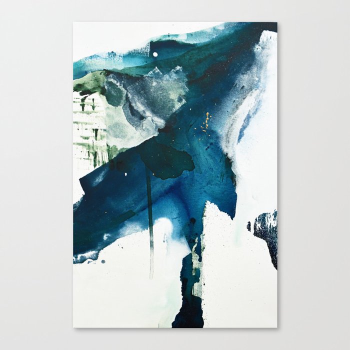 Untamed: a pretty, minimal, abstract painting in blue, white and gold by Alyssa Hamilton Art  Canvas Print