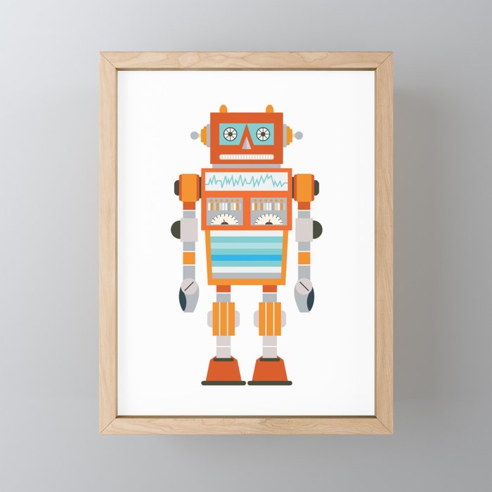 Orange Robot Retro Toy Framed Mini Art Print