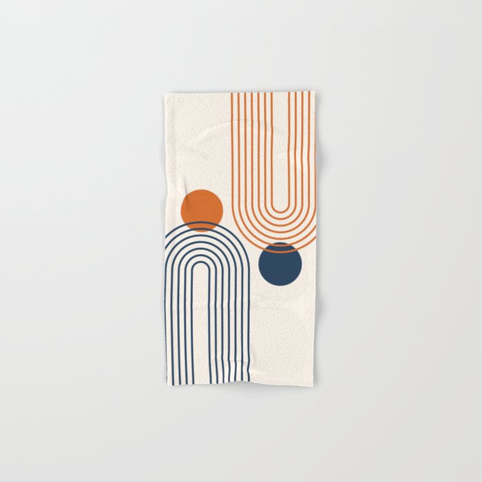 Mid Century Modern Geometric 199 in Navy Blue Orange Hand & Bath Towel