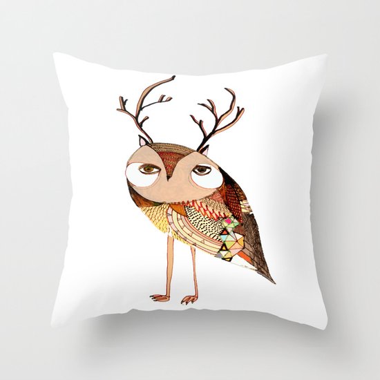 owl print, owl illustration, owl art, owl Throw Pillow