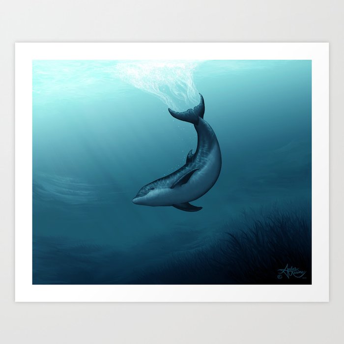 "Siren of the Blue Lagoon" by Amber Marine ~ Dolphin Art, Digital Painting, (Copyright 2015) Art Print