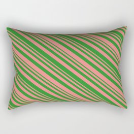 [ Thumbnail: Forest Green & Light Coral Colored Pattern of Stripes Rectangular Pillow ]