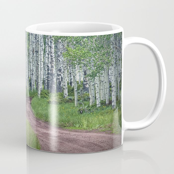 Roadway through a Birch Tree Grove Coffee Mug