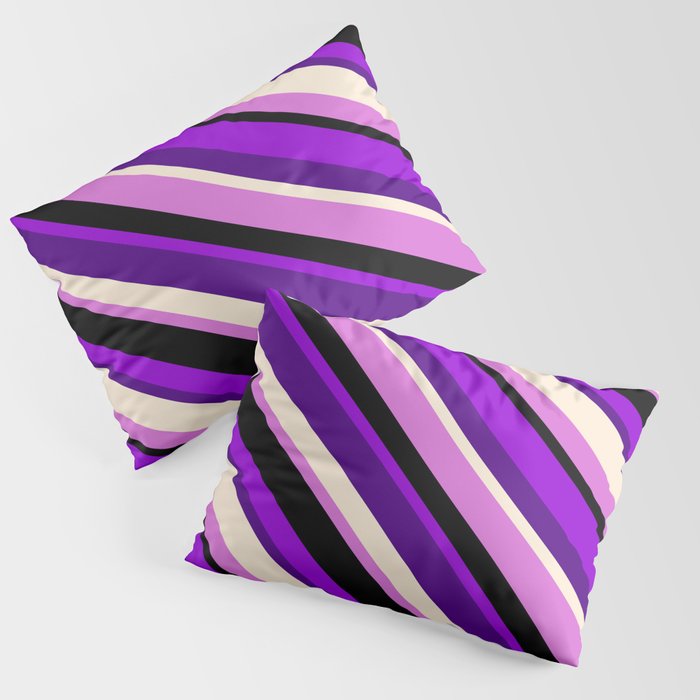 Dark Violet, Indigo, Beige, Orchid, and Black Colored Pattern of Stripes Pillow Sham