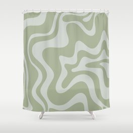 Liquid Swirl Retro Abstract Pattern in Sage Green and Light Sage Gray Shower Curtain