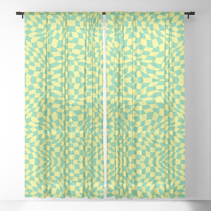 Lemon yellow green checker symmetrical pattern Sheer Curtain