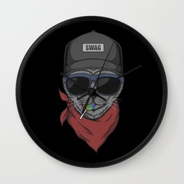 Sunglasses Cat Eat Lollipop Illustration Wall Clock