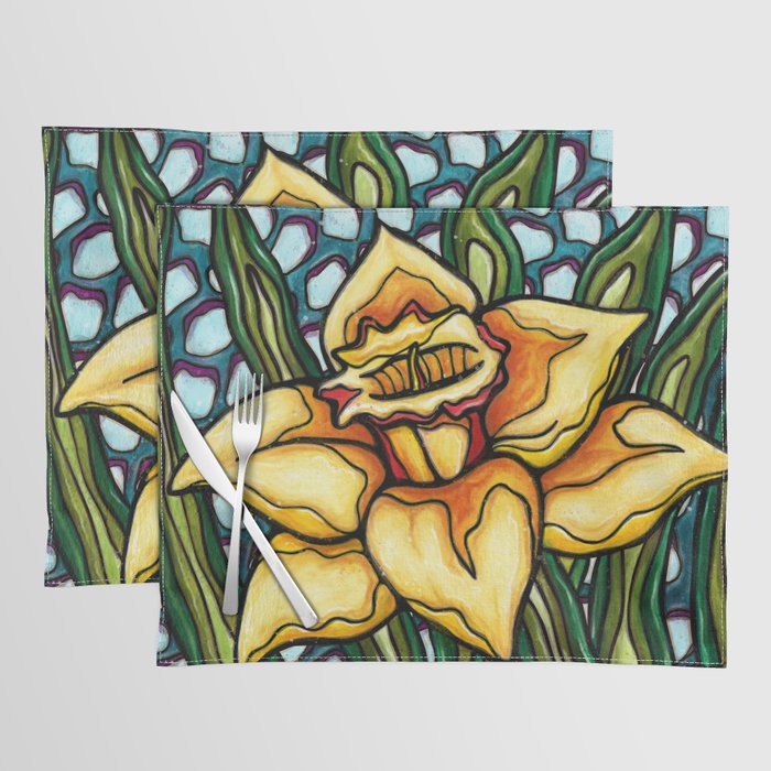 Bright daffodil painting, yellow spring flower Placemat