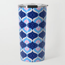 Ogee Symmetrical Geometric Illustration in Blue and Peach Travel Mug
