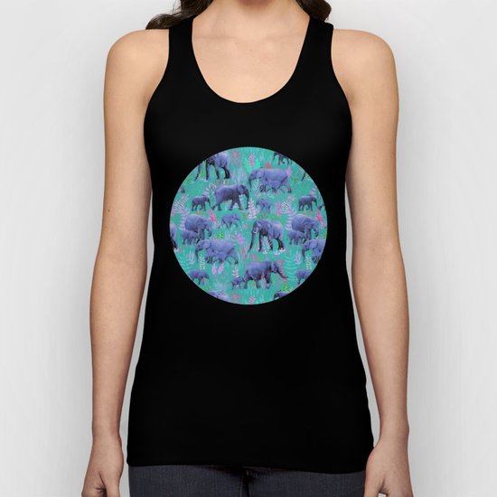 Sweet Elephants in Bright Teal, Pink and Purple Unisex Tank Top