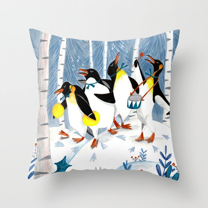 Penguin music festive holiday Throw Pillow
