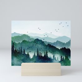 Watercolor Mountains - Handpainted Landscape Art Pine Trees Forest Wanderlust Mini Art Print