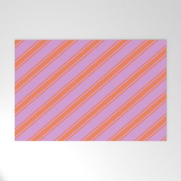 [ Thumbnail: Plum & Coral Colored Lines/Stripes Pattern Welcome Mat ]