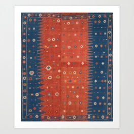 Antique Persian Shadda - Red + Blue Traditional Vintage Turkish Textile Print Art Print