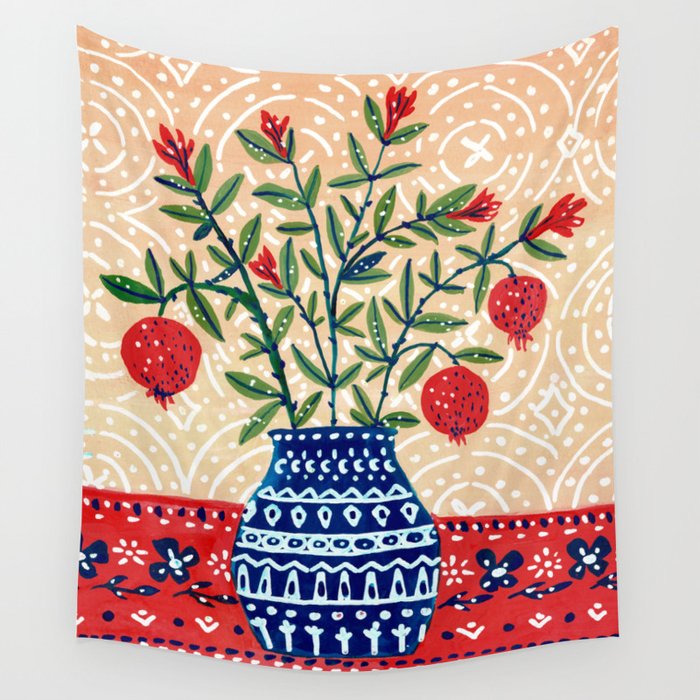 Pomegranate in Vase Wall Tapestry