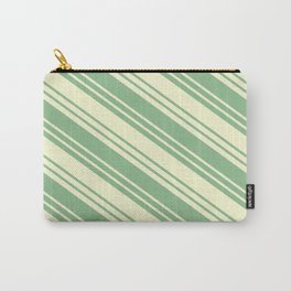 [ Thumbnail: Dark Sea Green & Light Yellow Colored Stripes/Lines Pattern Carry-All Pouch ]