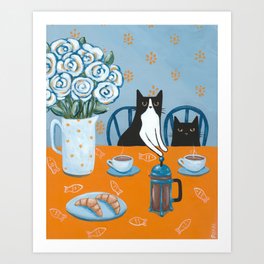Cats and a French Press Art Print