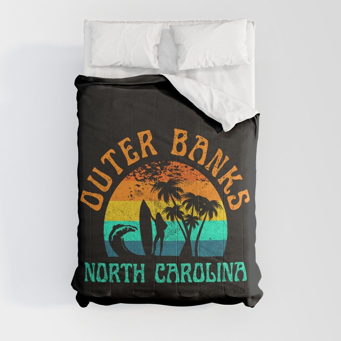 Outer Banks North Carolina Surfer OBX Girl Palm Trees Beach Surfing Vintage Comforter
