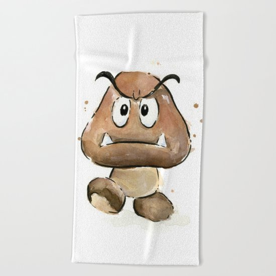 Goomba Watercolor Painting Mario Gamer Videogame Art Beach Towel