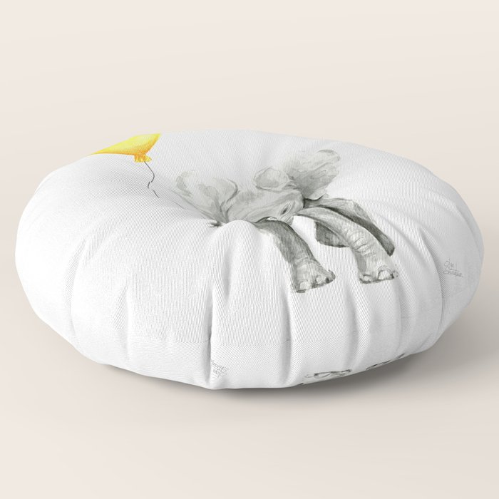 Elephant Watercolor Yellow Balloon Whimsical Baby Animals Floor Pillow By Olechka Society6