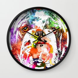 Bulldog Wall Clock | Animal, Dogs, Illustration, Popart, Pets, Abstract, Painting, Dog, Bulldog, Bulldogs 