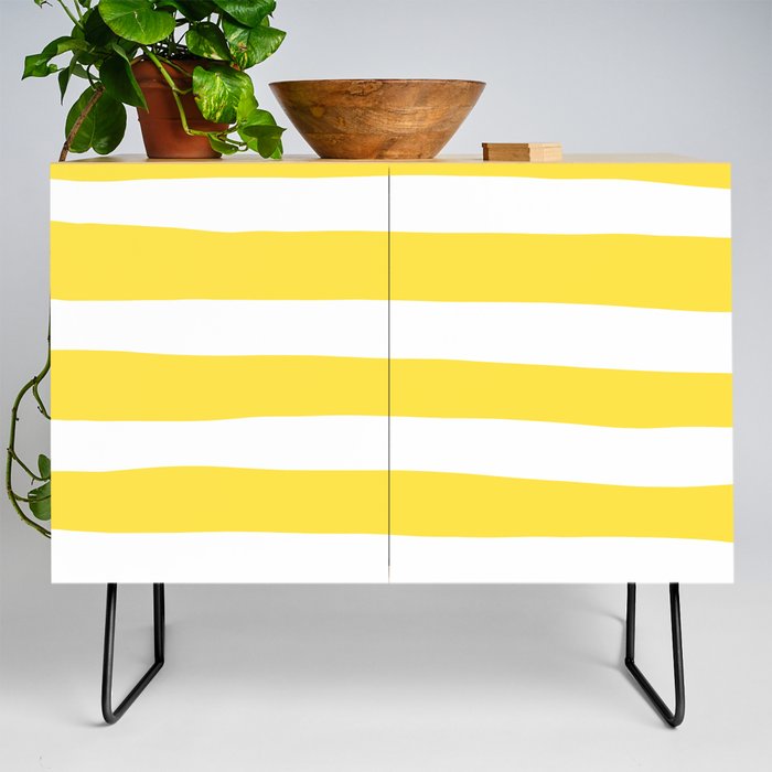 Uneven Stripes - Lemon Yellow and White Credenza