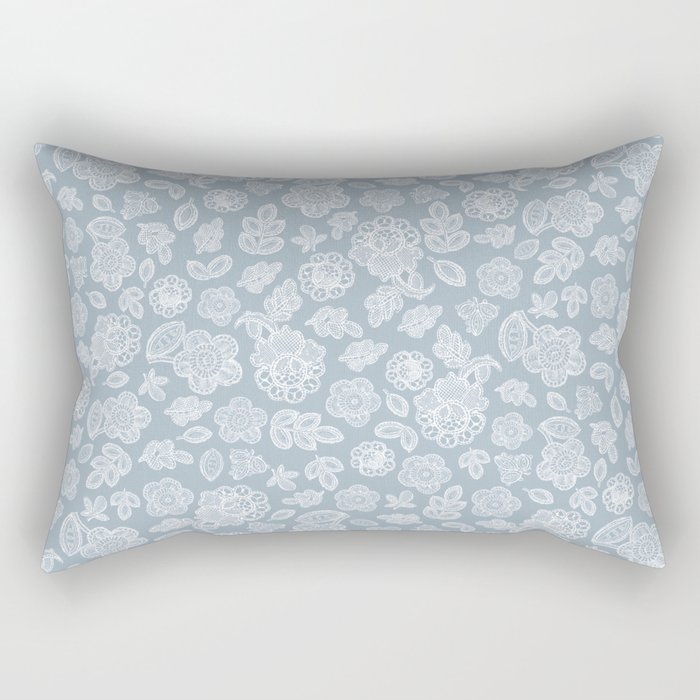 Lace flowers white on pastel blue  Rectangular Pillow