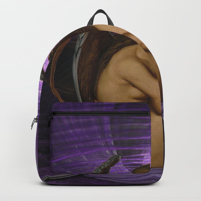 Purple Ameythst Sunset; Tortured Souls - Soul in Bondage angelic still life magical realism portrait painting by Elihu Vedder Backpack