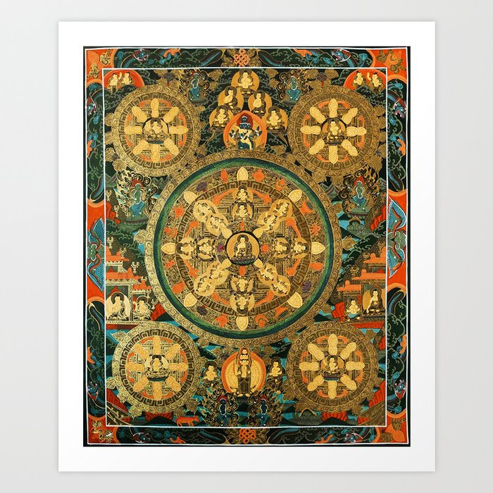 Buddhist Mandala Five Circles 1  Art Print