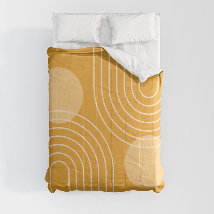 Mid Century Modern Geometric 118 in Yellow Gold Shades (Rainbow and Sun Abstraction) Comforter