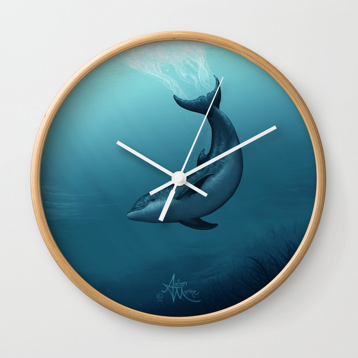 "Siren of the Blue Lagoon" by Amber Marine ~ Dolphin Art, Digital Painting, (Copyright 2015) Wall Clock
