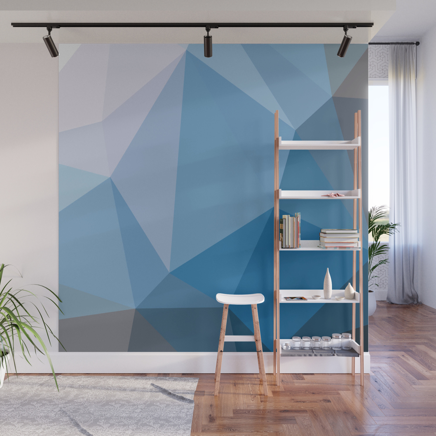 Shades Of Blue Triangle Abstract Wall Mural By Jnccreations Society6 Our geometric wall art adds a shapely shine to any wall. shades of blue triangle abstract wall mural by jnccreations